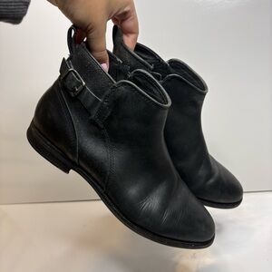Black Women's Leather Ankle Boots with Side Buckle